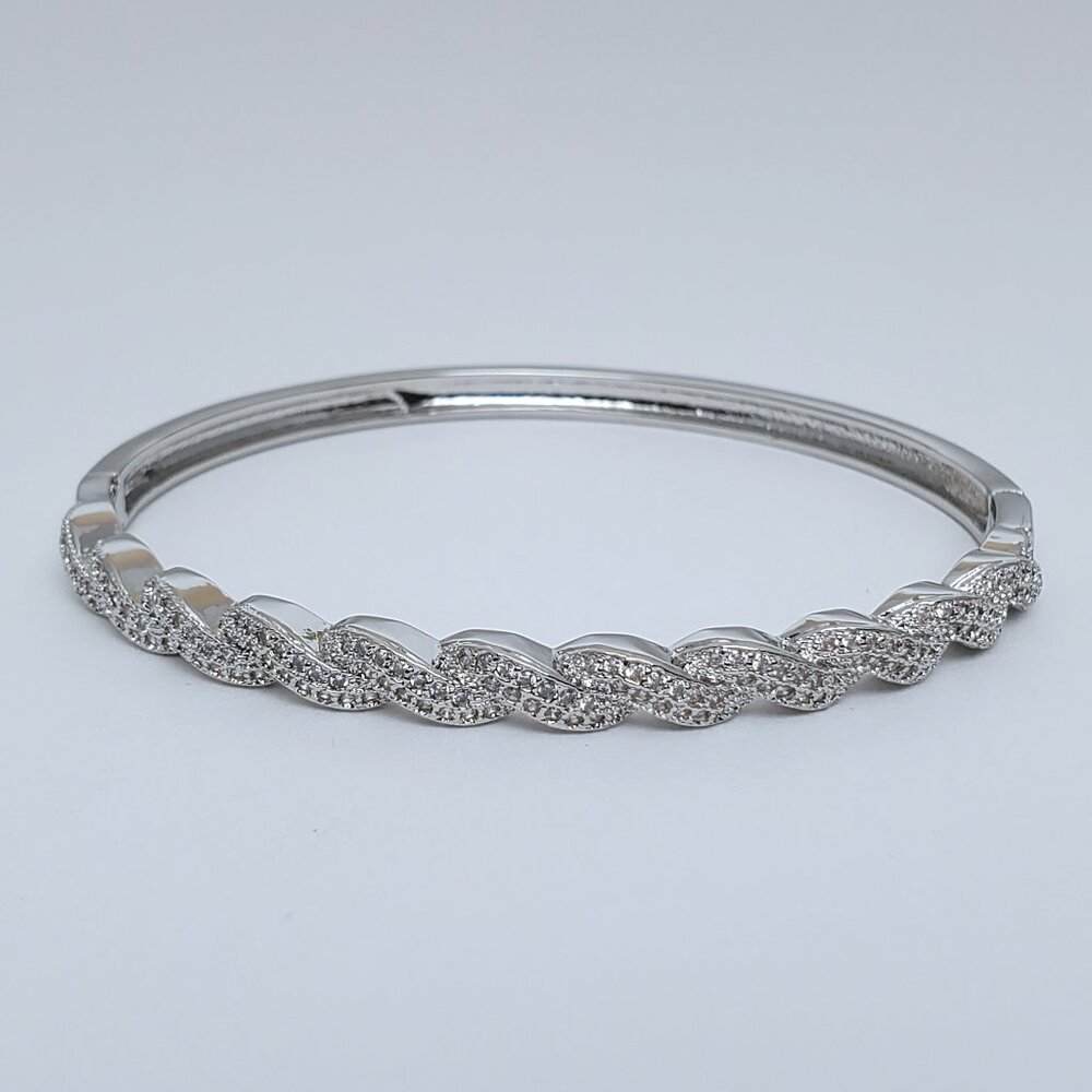 14K White Gold Womens 2ct Diamond Bangle Bracelet 14 K Sterling Silver Jewelry - Picture 2 of 7